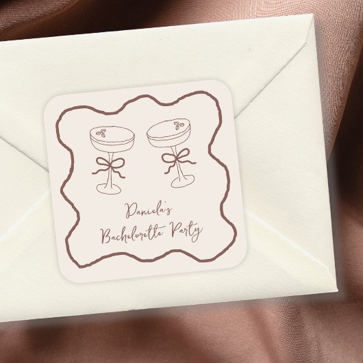 カクテル　エスプレッソマティーニ　手描き　バチェロレッテパーティー スクエアシール