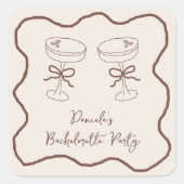 カクテル　エスプレッソマティーニ　手描き　バチェロレッテパーティー スクエアシール (正面)