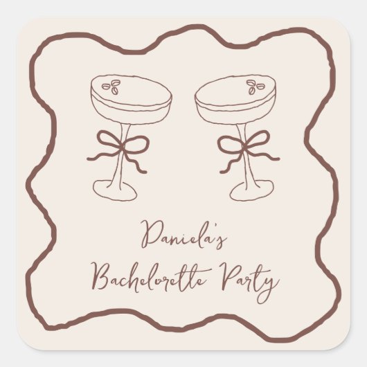 カクテル エスプレッソマティーニ 手描き バチェロレッテパーティー スクエアシール (正面)