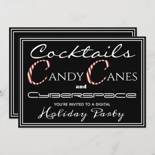 カクテル、キャンディキャン&サイバースペースホリデーパーティー 招待状 (正面/裏面)