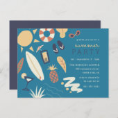 カクテル、サーフ&サン | かわいい夏の誕生日パーティー インビテーションポストカード (正面/裏面)