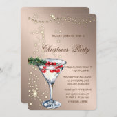 カクテル、スパークル、ライト、バラ金ゴールドクリスマスパーティー 招待状 (正面/裏面)