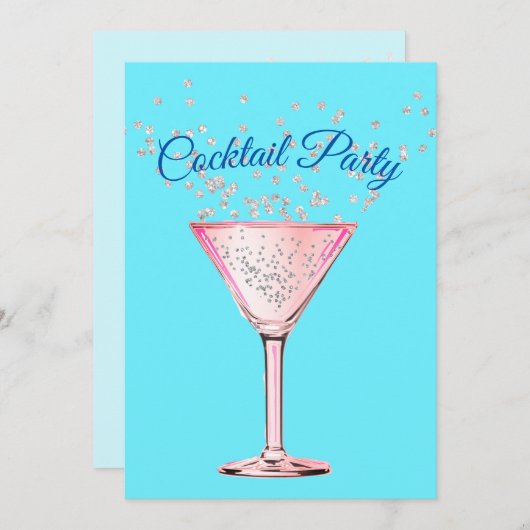 カクテル ダイヤモンド モダン 大人 誕生日パーティー 招待状 (正面/裏面)