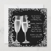 カクテル ハイヒール ブラックとターコイズ バースデー 招待状 (裏面)