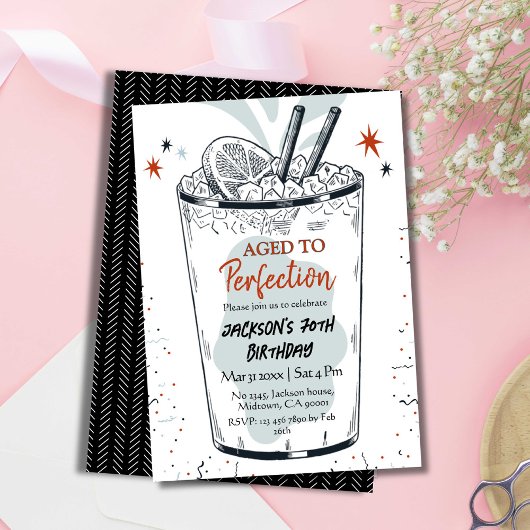 カクテル・レトロ・ドリンクシンプルをテーマにした70誕生日 招待状