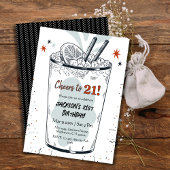 カクテル・レトロ・ドリンクスタイリッシュをテーマにした21歳の誕生日 招待状