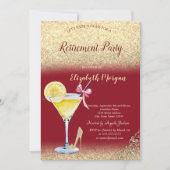 カクテル レモン ゴールド グリッター 赤 引退 招待状 (正面)