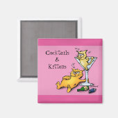 カクテル&子猫ピンクの漫画マグネット マグネット (正面/裏面)