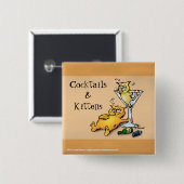 カクテル&子猫用金ゴールド漫画ボタン 缶バッジ (正面&裏面)