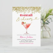 カクテル&応援ピンク金ゴールドブライダルシャワー 招待状 (スタンド正面)