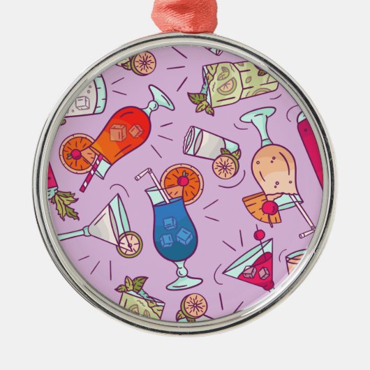 カクテ実在ルとロングドリンクをパターン化 メタルオーナメント (正面)