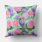 カケスと花の水彩模様 クッション (裏面)