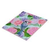 カケスと花の水彩模様 タイル (側面)