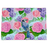 カケスと花の水彩模様 ラージペーパーバッグ (正面)