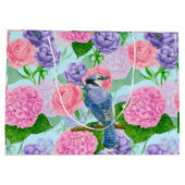 カケスと花の水彩模様 ラージペーパーバッグ (裏面)