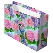 カケスと花の水彩模様 ラージペーパーバッグ (正面アングル)