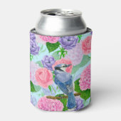 カケスと花の水彩模様 缶クーラー (缶正面)