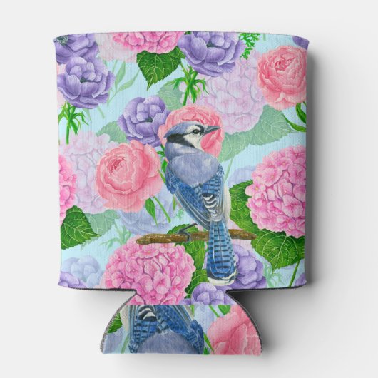 カケスと花の水彩模様 缶クーラー (裏面)