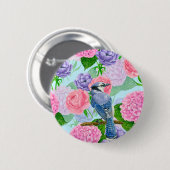 カケスと花の水彩模様 缶バッジ (正面&裏面)