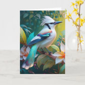 カケスのティール（緑がかった色） カード (黄色い花)