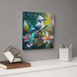 カケスのティール（緑がかった色） スクエア壁時計