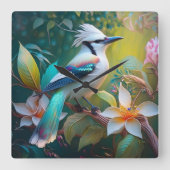 カケスのティール（緑がかった色） スクエア壁時計 (正面)