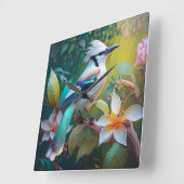 カケスのティール（緑がかった色） スクエア壁時計 (傾斜)