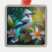 カケスのティール（緑がかった色） メタルオーナメント (正面)