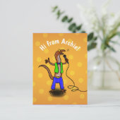 カゲおもしろいトカゲ歌う漫画の紫の緑のはがき ポストカード (スタンド正面)