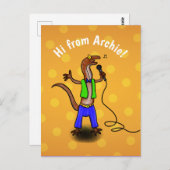 カゲおもしろいトカゲ歌う漫画の紫の緑のはがき ポストカード (正面/裏面)