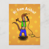 カゲおもしろいトカゲ歌う漫画の紫の緑のはがき ポストカード (正面)