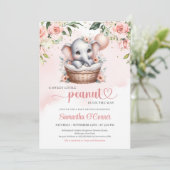 カゴと風船に入った可愛い女の子の象フローラ 招待状 (スタンド正面)