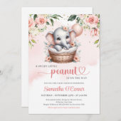 カゴと風船に入った可愛い女の子の象フローラ 招待状 (正面/裏面)