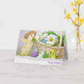 カゴにアヒルが入ったイースターエッグ カード (黄色い花)