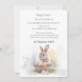 カゴに卵を入れたかわいいバニーとエッグ狩り 招待状 (正面)