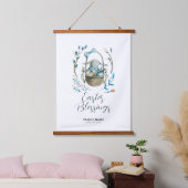 カゴに可愛いイースターバニー、カスタム文字 吊り下げ型タペストリー (寝室)