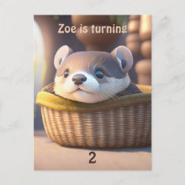 カゴに可愛いベビー-子供の誕生日 インビテーションポストカード