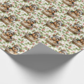 カゴに可愛いヨークシャーテリア子犬クリスマスホリー ラッピングペーパー (角)