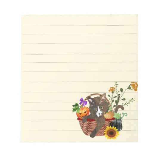 カゴの中のかご猫とカボチャとお花 ノートパッド (正面)