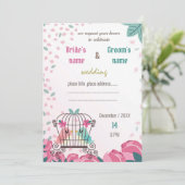 カゴの愛鳥フローラ結婚式招待状カード (スタンド正面)