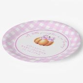 カゴの赤ちゃんシャワーでピンクの弓とカボチャ ペーパープレート (アングル)