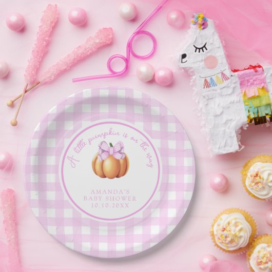 カゴの赤ちゃんシャワーでピンクの弓とカボチャ ペーパープレート (パーティー)