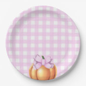 カゴの赤ちゃんシャワーでピンクの弓とカボチャ ペーパープレート (正面)