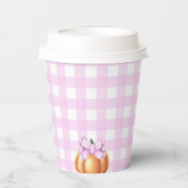 カゴの赤ちゃんシャワーでピンクの弓とカボチャ 紙コップ