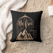 カゴの鳥から自由にピンクのバラ銅ブラック クッション (ブランケット)