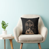 カゴの鳥から自由にピンクのバラ銅ブラック クッション (椅子)