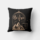 カゴの鳥から自由にピンクのバラ銅ブラック クッション (裏面)