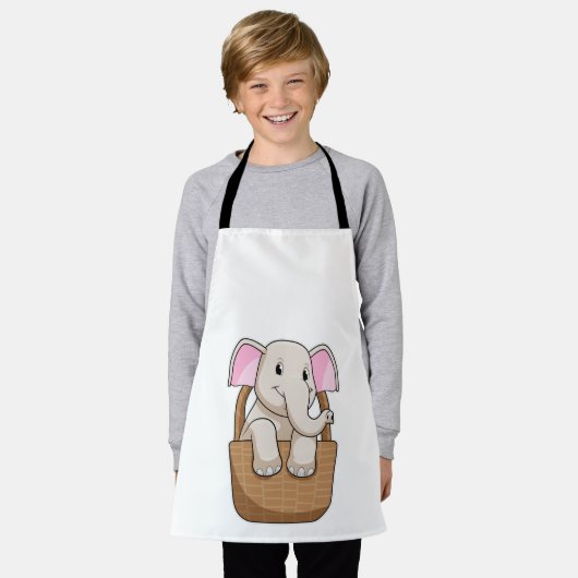 カゴ付き象 エプロン (着用した状態)
