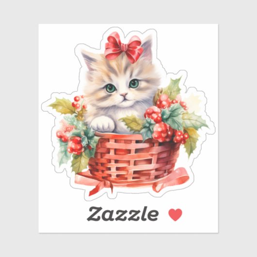 カゴ入り可愛いクリスマスの子猫ノートパソコンシール シール (シート)