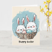 カゴ・イースター・カードに入ったかわいいバンニー カード (黄色い花)